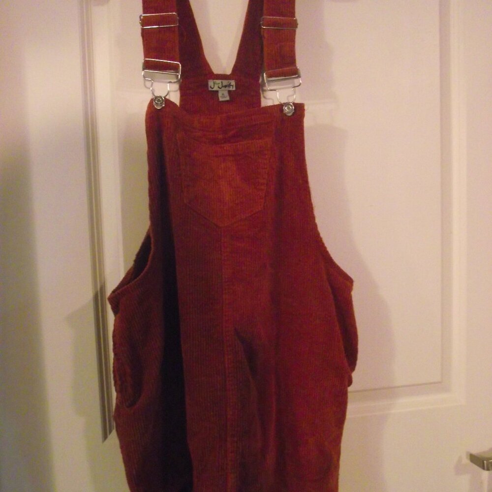 CORDUROY BIBBED OVERALL DRESS WITH STRIPED KNIT TOP